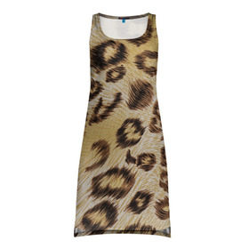 Платье-майка 3D с принтом Леопардовая ткань в Курске, 100% полиэстер | полуприлегающий силуэт, широкие бретели, круглый вырез горловины, удлиненный подол сзади. | гепард | гламур | леопард | мода | пятна | роскошь | ткань | точки | шерсть