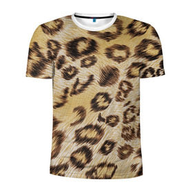 Мужская футболка 3D спортивная с принтом Леопардовая ткань в Курске, 100% полиэстер с улучшенными характеристиками | приталенный силуэт, круглая горловина, широкие плечи, сужается к линии бедра | гепард | гламур | леопард | мода | пятна | роскошь | ткань | точки | шерсть