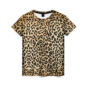 Женская футболка 3D с принтом Гепард (шкура) в Курске, 100% полиэфир ( синтетическое хлопкоподобное полотно) | прямой крой, круглый вырез горловины, длина до линии бедер | гепард | гламур | леопард | мода | пятна | роскошь | ткань | точки | шерсть