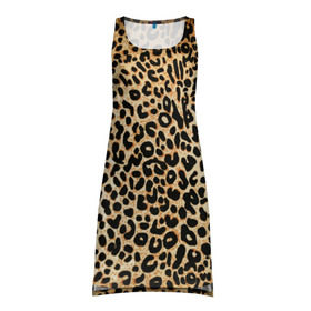Платье-майка 3D с принтом Гепард (шкура) в Курске, 100% полиэстер | полуприлегающий силуэт, широкие бретели, круглый вырез горловины, удлиненный подол сзади. | гепард | гламур | леопард | мода | пятна | роскошь | ткань | точки | шерсть