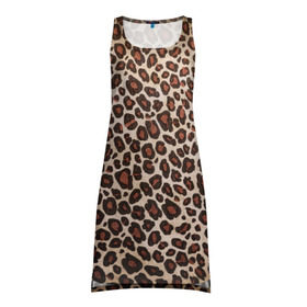 Платье-майка 3D с принтом Шкура гепарда в Курске, 100% полиэстер | полуприлегающий силуэт, широкие бретели, круглый вырез горловины, удлиненный подол сзади. | гепард | гламур | леопард | мода | пятна | роскошь | ткань | точки | шерсть