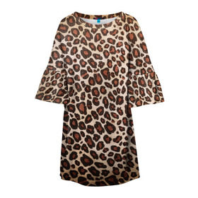 Детское платье 3D с принтом Шкура гепарда в Курске, 100% полиэстер | прямой силуэт, чуть расширенный к низу. Круглая горловина, на рукавах — воланы | Тематика изображения на принте: гепард | гламур | леопард | мода | пятна | роскошь | ткань | точки | шерсть