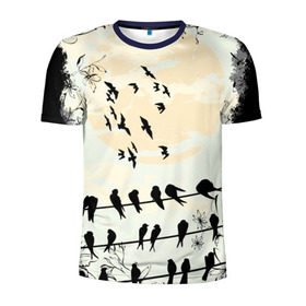 Мужская футболка 3D спортивная с принтом Темная стая в Курске, 100% полиэстер с улучшенными характеристиками | приталенный силуэт, круглая горловина, широкие плечи, сужается к линии бедра | ворон | закат | ласточки | новинки | популярное | птицы | темнота