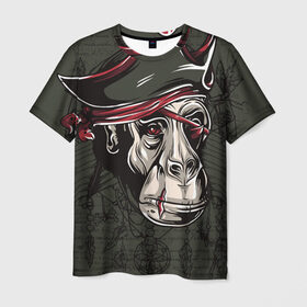 Мужская футболка 3D с принтом Старый пират в Курске, 100% полиэфир | прямой крой, круглый вырез горловины, длина до линии бедер | обезьяна | шимпанзе