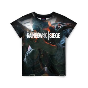 Детская футболка 3D с принтом Rainbow six | Siege в Курске, 100% гипоаллергенный полиэфир | прямой крой, круглый вырез горловины, длина до линии бедер, чуть спущенное плечо, ткань немного тянется | boom | fire | rainbowsix | siege | tom clansys