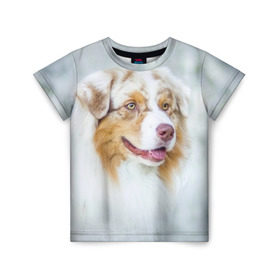 Детская футболка 3D с принтом Австралийская овчарка в Курске, 100% гипоаллергенный полиэфир | прямой крой, круглый вырез горловины, длина до линии бедер, чуть спущенное плечо, ткань немного тянется | Тематика изображения на принте: австралийская овчарка | животные | природа | собака | щенок