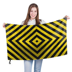 Флаг 3D с принтом Чёрные и Жёлтые Квадраты в Курске, 100% полиэстер | плотность ткани — 95 г/м2, размер — 67 х 109 см. Принт наносится с одной стороны | жёлтый | квадрат | полосы | текстура | узор | чёрный