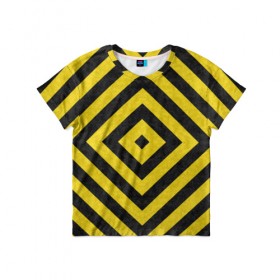 Детская футболка 3D с принтом Чёрные и Жёлтые Квадраты в Курске, 100% гипоаллергенный полиэфир | прямой крой, круглый вырез горловины, длина до линии бедер, чуть спущенное плечо, ткань немного тянется | жёлтый | квадрат | полосы | текстура | узор | чёрный