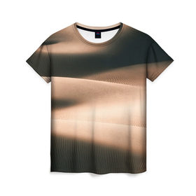 Женская футболка 3D с принтом Барханы в Курске, 100% полиэфир ( синтетическое хлопкоподобное полотно) | прямой крой, круглый вырез горловины, длина до линии бедер | аравия | барханы | бедуин | восток | пески | пустыня | солнце | товарищ сухов