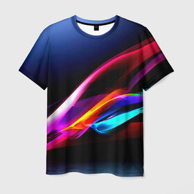 Мужская футболка 3D с принтом Idealizing abstraction в Курске, 100% полиэфир | прямой крой, круглый вырез горловины, длина до линии бедер | полосы | цветной | яркий