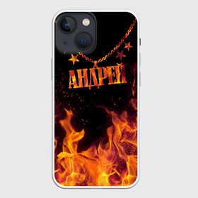 Чехол для iPhone 13 mini с принтом Андрей в Курске,  |  | andrew | black background | chain | fire | name | stars | андрей | звезды | имя | огонь | цепь | черный фон