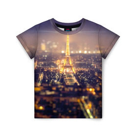 Детская футболка 3D с принтом Эйфелева башня в Курске, 100% гипоаллергенный полиэфир | прямой крой, круглый вырез горловины, длина до линии бедер, чуть спущенное плечо, ткань немного тянется | sity | блики | город | европа | ночь | париж | романтика | свет | эйфелева башня