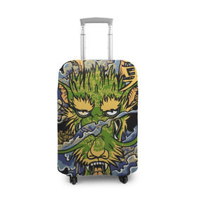 Чехол для чемодана 3D с принтом Зеленый дракон в Курске, 86% полиэфир, 14% спандекс | двустороннее нанесение принта, прорези для ручек и колес | абстракция | дракон | иллюзия | китай | краска | лучи | новинки | прикольные | свет | текстуры
