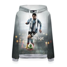 Женская толстовка 3D с принтом Leo Messi в Курске, 100% полиэстер  | двухслойный капюшон со шнурком для регулировки, мягкие манжеты на рукавах и по низу толстовки, спереди карман-кенгуру с мягким внутренним слоем. | Тематика изображения на принте: barselona | messi | аргентина | барселона | месси | мяч | футбол