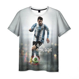 Мужская футболка 3D с принтом Leo Messi в Курске, 100% полиэфир | прямой крой, круглый вырез горловины, длина до линии бедер | barselona | messi | аргентина | барселона | месси | мяч | футбол