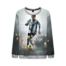 Мужской свитшот 3D с принтом Leo Messi в Курске, 100% полиэстер с мягким внутренним слоем | круглый вырез горловины, мягкая резинка на манжетах и поясе, свободная посадка по фигуре | Тематика изображения на принте: barselona | messi | аргентина | барселона | месси | мяч | футбол