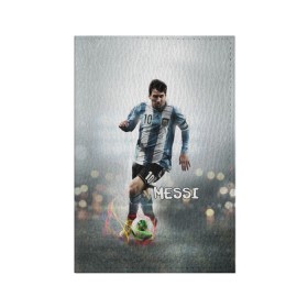 Обложка для паспорта матовая кожа с принтом Leo Messi в Курске, натуральная матовая кожа | размер 19,3 х 13,7 см; прозрачные пластиковые крепления | Тематика изображения на принте: barselona | messi | аргентина | барселона | месси | мяч | футбол