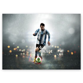 Поздравительная открытка с принтом Leo Messi в Курске, 100% бумага | плотность бумаги 280 г/м2, матовая, на обратной стороне линовка и место для марки
 | barselona | messi | аргентина | барселона | месси | мяч | футбол