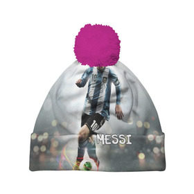 Шапка 3D c помпоном с принтом Leo Messi в Курске, 100% полиэстер | универсальный размер, печать по всей поверхности изделия | barselona | messi | аргентина | барселона | месси | мяч | футбол