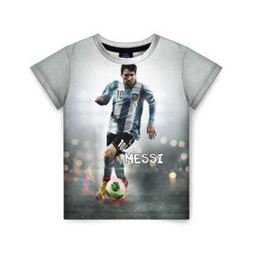 Детская футболка 3D с принтом Leo Messi в Курске, 100% гипоаллергенный полиэфир | прямой крой, круглый вырез горловины, длина до линии бедер, чуть спущенное плечо, ткань немного тянется | barselona | messi | аргентина | барселона | месси | мяч | футбол