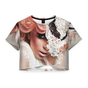 Женская футболка 3D укороченная с принтом Lady Gaga в Курске, 100% полиэстер | круглая горловина, длина футболки до линии талии, рукава с отворотами | Тематика изображения на принте: lady gaga | звезда | знаменитость | леди гага | музыка | певица