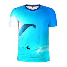 Мужская футболка 3D спортивная с принтом Прыжок в Курске, 100% полиэстер с улучшенными характеристиками | приталенный силуэт, круглая горловина, широкие плечи, сужается к линии бедра | парашют | прыжок | синяя