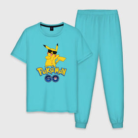 Мужская пижама хлопок с принтом Pokemon GO в Курске, 100% хлопок | брюки и футболка прямого кроя, без карманов, на брюках мягкая резинка на поясе и по низу штанин
 | pikachu | pokeball | доллар | золото | пикачу | покеболл | покемон