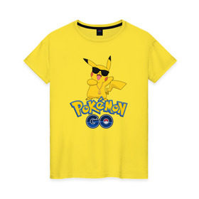 Женская футболка хлопок с принтом Pokemon GO в Курске, 100% хлопок | прямой крой, круглый вырез горловины, длина до линии бедер, слегка спущенное плечо | pikachu | pokeball | доллар | золото | пикачу | покеболл | покемон