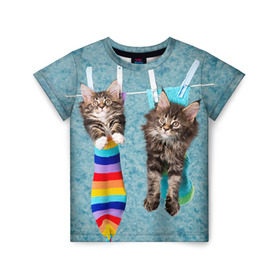 Детская футболка 3D с принтом Мейн-кун 1 в Курске, 100% гипоаллергенный полиэфир | прямой крой, круглый вырез горловины, длина до линии бедер, чуть спущенное плечо, ткань немного тянется | Тематика изображения на принте: кот | котенок | котик | котэ | кошка | мейн кун | мейнкун | мэйн кун | мэйнкун