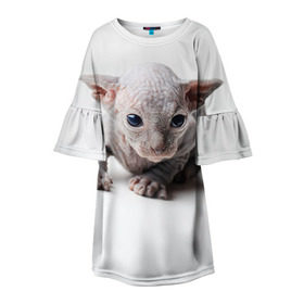 Детское платье 3D с принтом Сфинкс 1 в Курске, 100% полиэстер | прямой силуэт, чуть расширенный к низу. Круглая горловина, на рукавах — воланы | кот | котенок | котик | котэ | кошка | сфинкс