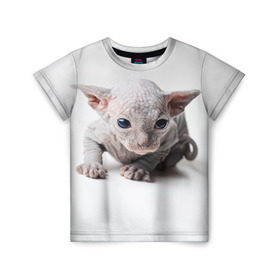 Детская футболка 3D с принтом Сфинкс 1 в Курске, 100% гипоаллергенный полиэфир | прямой крой, круглый вырез горловины, длина до линии бедер, чуть спущенное плечо, ткань немного тянется | Тематика изображения на принте: кот | котенок | котик | котэ | кошка | сфинкс