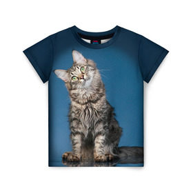 Детская футболка 3D с принтом Мейн-кун 2 в Курске, 100% гипоаллергенный полиэфир | прямой крой, круглый вырез горловины, длина до линии бедер, чуть спущенное плечо, ткань немного тянется | кот | котенок | котик | котэ | кошка | мейн кун | мейнкун | мэйн кун | мэйнкун