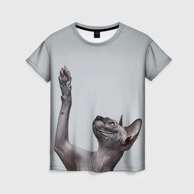 Женская футболка 3D с принтом Сфинкс 3 в Курске, 100% полиэфир ( синтетическое хлопкоподобное полотно) | прямой крой, круглый вырез горловины, длина до линии бедер | кот | котенок | котик | котэ | кошка | сфинкс