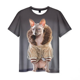 Мужская футболка 3D с принтом Сфинкс 4 в Курске, 100% полиэфир | прямой крой, круглый вырез горловины, длина до линии бедер | кот | котенок | котик | котэ | кошка | сфинкс