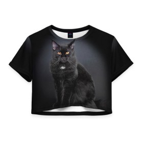 Женская футболка 3D укороченная с принтом Мейн-кун 3 в Курске, 100% полиэстер | круглая горловина, длина футболки до линии талии, рукава с отворотами | кот | котенок | котик | котэ | кошка | мейн кун | мейнкун | мэйн кун | мэйнкун