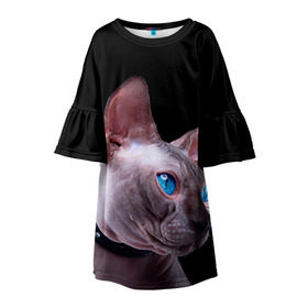 Детское платье 3D с принтом Сфинкс 6 в Курске, 100% полиэстер | прямой силуэт, чуть расширенный к низу. Круглая горловина, на рукавах — воланы | Тематика изображения на принте: кот | котенок | котик | котэ | кошка | сфинкс