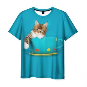 Мужская футболка 3D с принтом Мейн-кун 4 в Курске, 100% полиэфир | прямой крой, круглый вырез горловины, длина до линии бедер | Тематика изображения на принте: кот | котенок | котик | котэ | кошка | мейн кун | мейнкун | мэйн кун | мэйнкун