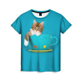 Женская футболка 3D с принтом Мейн-кун 4 в Курске, 100% полиэфир ( синтетическое хлопкоподобное полотно) | прямой крой, круглый вырез горловины, длина до линии бедер | кот | котенок | котик | котэ | кошка | мейн кун | мейнкун | мэйн кун | мэйнкун