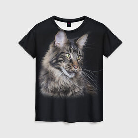 Женская футболка 3D с принтом Мейн-кун 5 в Курске, 100% полиэфир ( синтетическое хлопкоподобное полотно) | прямой крой, круглый вырез горловины, длина до линии бедер | Тематика изображения на принте: кот | котенок | котик | котэ | кошка | мейн кун | мейнкун | мэйн кун | мэйнкун