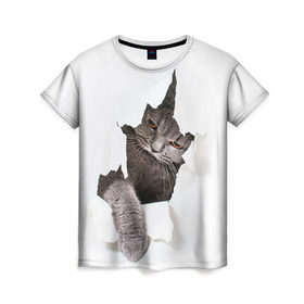 Женская футболка 3D с принтом Британец 4 в Курске, 100% полиэфир ( синтетическое хлопкоподобное полотно) | прямой крой, круглый вырез горловины, длина до линии бедер | британец | британская | британцы | кот | котенок | котик | котэ | кошка