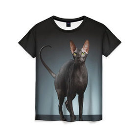 Женская футболка 3D с принтом Сфинкс 7 в Курске, 100% полиэфир ( синтетическое хлопкоподобное полотно) | прямой крой, круглый вырез горловины, длина до линии бедер | кот | котенок | котик | котэ | кошка | сфинкс