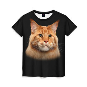 Женская футболка 3D с принтом Мейн-кун 6 в Курске, 100% полиэфир ( синтетическое хлопкоподобное полотно) | прямой крой, круглый вырез горловины, длина до линии бедер | кот | котенок | котик | котэ | кошка | мейн кун | мейнкун | мэйн кун | мэйнкун