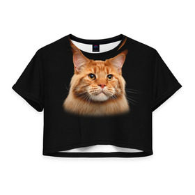 Женская футболка 3D укороченная с принтом Мейн-кун 6 в Курске, 100% полиэстер | круглая горловина, длина футболки до линии талии, рукава с отворотами | кот | котенок | котик | котэ | кошка | мейн кун | мейнкун | мэйн кун | мэйнкун