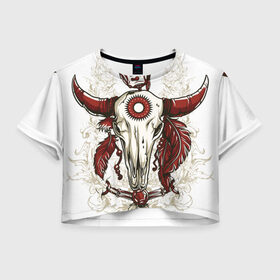 Женская футболка 3D укороченная с принтом Хранитель духов в Курске, 100% полиэстер | круглая горловина, длина футболки до линии талии, рукава с отворотами | апачи | вождь | канада | талисман