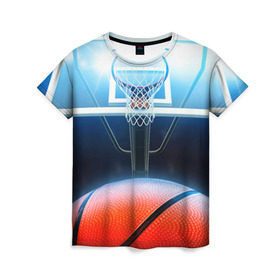 Женская футболка 3D с принтом Баскетбол в Курске, 100% полиэфир ( синтетическое хлопкоподобное полотно) | прямой крой, круглый вырез горловины, длина до линии бедер | basketball | кольцо | корзина