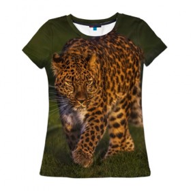 Женская футболка 3D с принтом Дальневосточный леопард в Курске, 100% полиэфир ( синтетическое хлопкоподобное полотно) | прямой крой, круглый вырез горловины, длина до линии бедер | дикая кошка | леопард | природа | хищник
