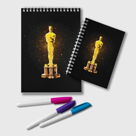 Блокнот с принтом Оскар в Курске, 100% бумага | 48 листов, плотность листов — 60 г/м2, плотность картонной обложки — 250 г/м2. Листы скреплены удобной пружинной спиралью. Цвет линий — светло-серый
 | американская киноакадемия | золото | кинематограф | кино | кинофестиваль | награда | премия оскар