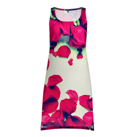 Платье-майка 3D с принтом Розовые розы в Курске, 100% полиэстер | полуприлегающий силуэт, широкие бретели, круглый вырез горловины, удлиненный подол сзади. | лепестки | цветы