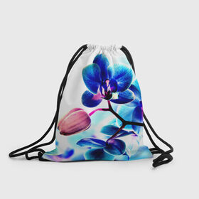 Рюкзак-мешок 3D с принтом Орхидея в Курске, 100% полиэстер | плотность ткани — 200 г/м2, размер — 35 х 45 см; лямки — толстые шнурки, застежка на шнуровке, без карманов и подкладки | лютики | синий | цветы