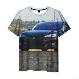 Мужская футболка 3D с принтом Tesla в Курске, 100% полиэфир | прямой крой, круглый вырез горловины, длина до линии бедер | Тематика изображения на принте: 